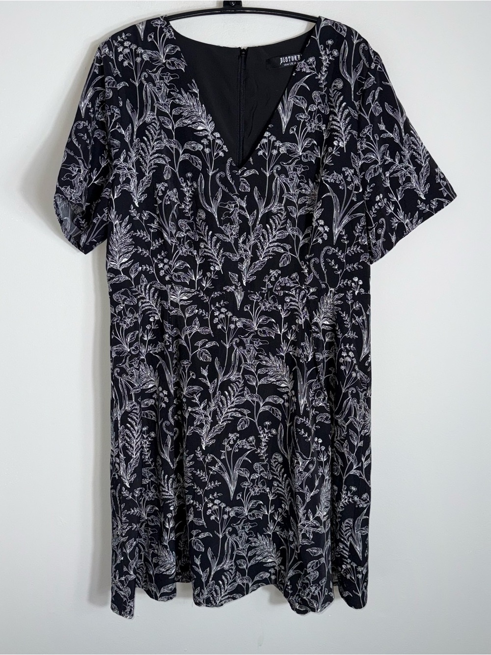 Disturbia Whimsy Goth Dress-V Neck-Black White Print-Short-US Size 10